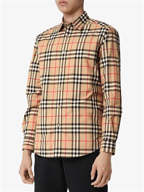 burberry check tie neck cotton shirt|check cotton poplin shirt.